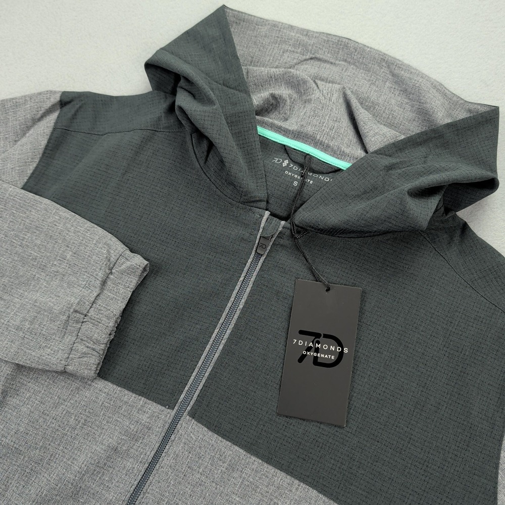 7 Diamonds Hoodie Mens Small Gray Oxygenate Full Zip Performance Jacket $125
